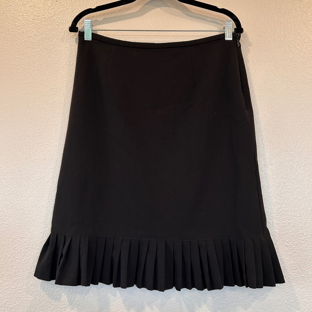 Emma James Liz Claiborne Black Stretch A-Line Skirt Pleated Ruffle Hem Size 10